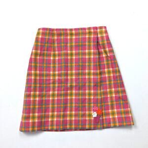 Florence Eiseman Skirt Girls Size 12 Pink Plaid Faux Wrap Wool Blend